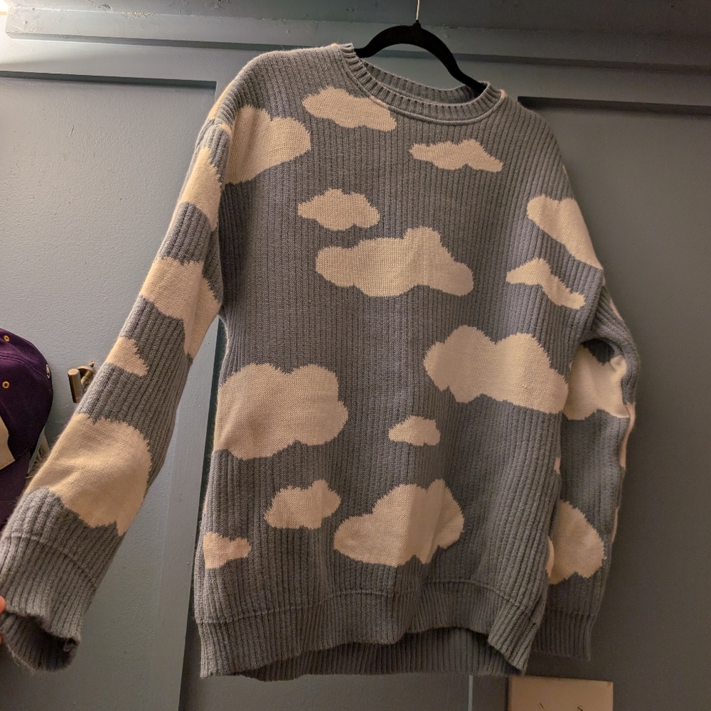 Cloud Patterned Sweater Size Medium - Sky Blue An… - image 1